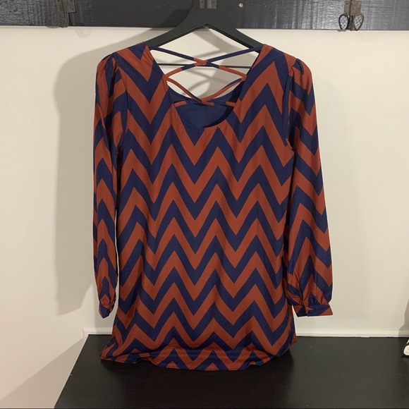 CHARMING CHARLIE Chevron Patterned Strappy Back Long Sleeve Straight Dress Small - Picture 5 of 13